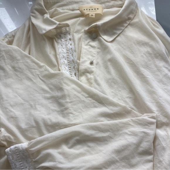 Sezane Cream Button Down Shirt with Lace Detail - Picture 3 of 6